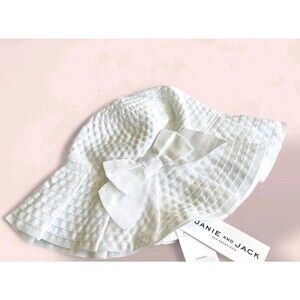 💛 Janie and Jack 💛 Baby Sun Hat Bonnet Bow Cotton White Beach Church 6-12 Mos